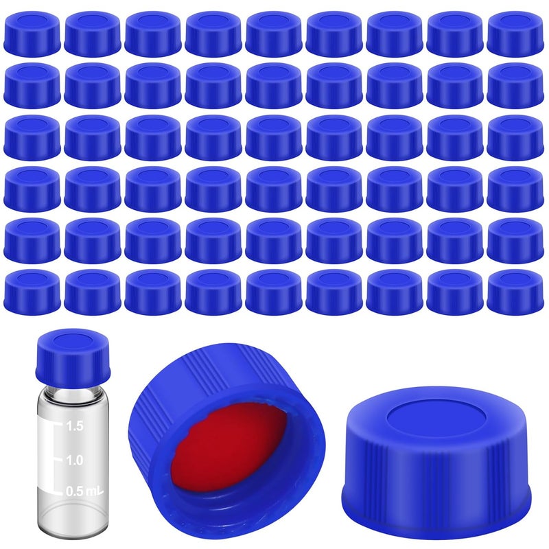 LVDALAB Blue Solid Polypropylene Cap Chromatography vials Caps, Red Silicone Septa with Ribbed Thread Screw Cap, Accessary for 1.5ml 18.ml 2ml 9-425 HPLC Autosampler Vials Pack of 100(Caps Only) - Image 1
